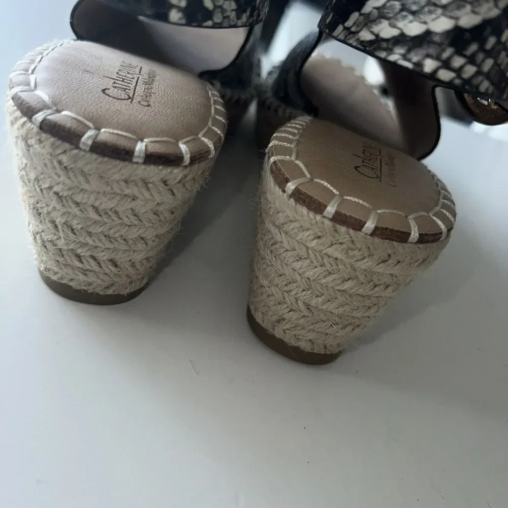 Catherine Malandrino Cirkly Snakeskin Print Slingback Platform Wedge Heels Women